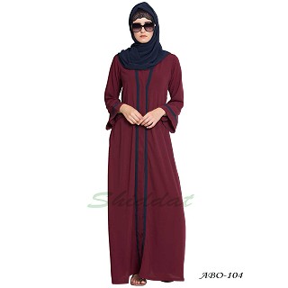 Simple Front open abaya- Maroon